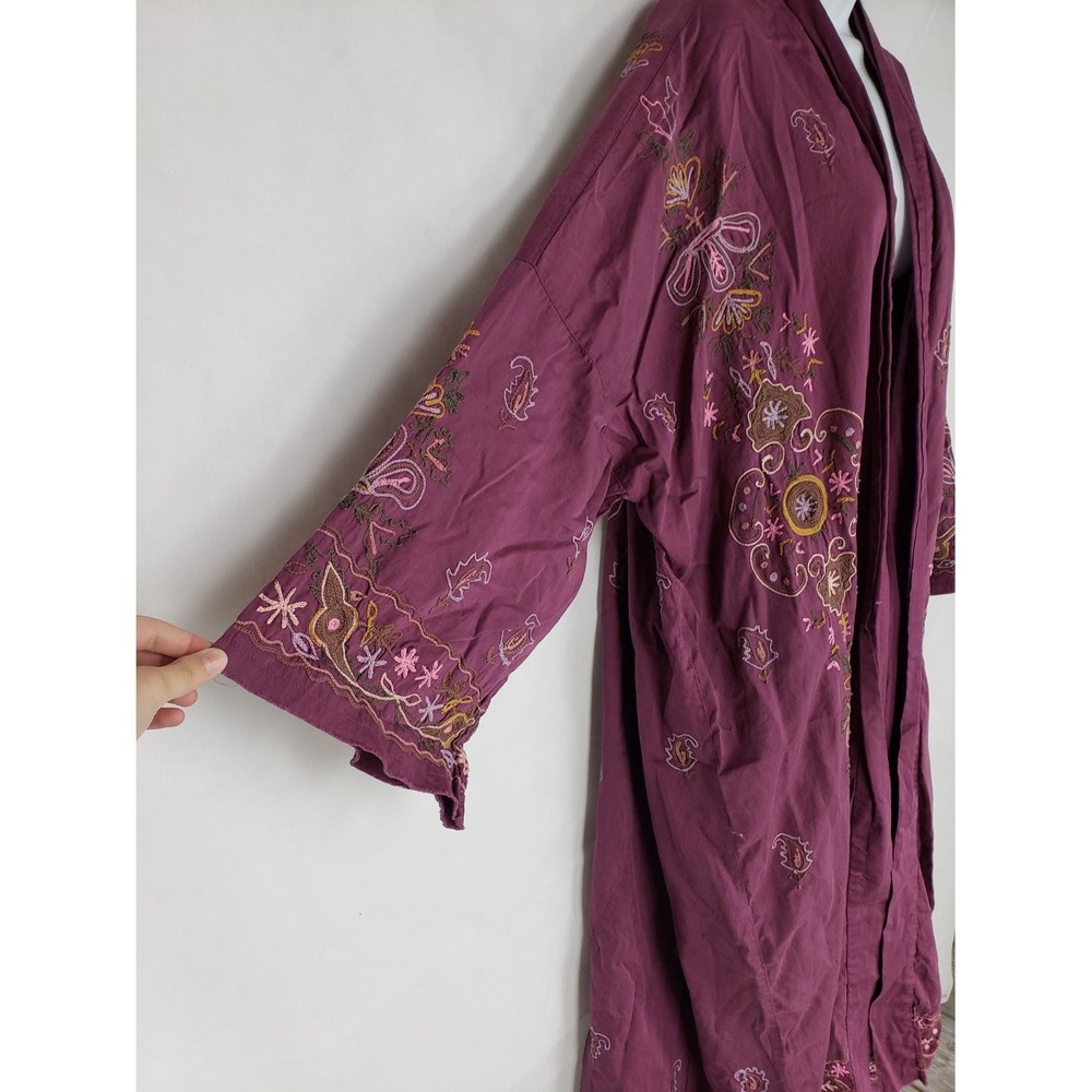 Magnolia Pearl Belinay Kimono Jacket Plum Floral Embroidered Cotton One Size NWT - Picture 4 of 13